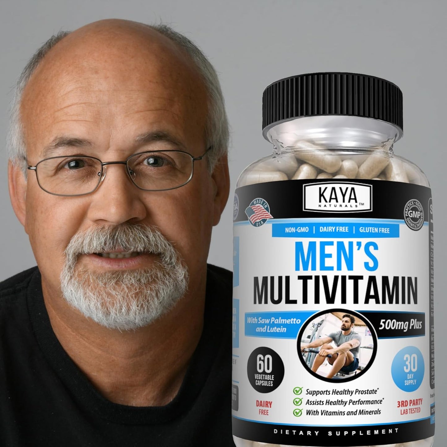 Kaya Naturals Men’s Multivitamin Prostate Support Daily Supplement 60 Veggie Capsules