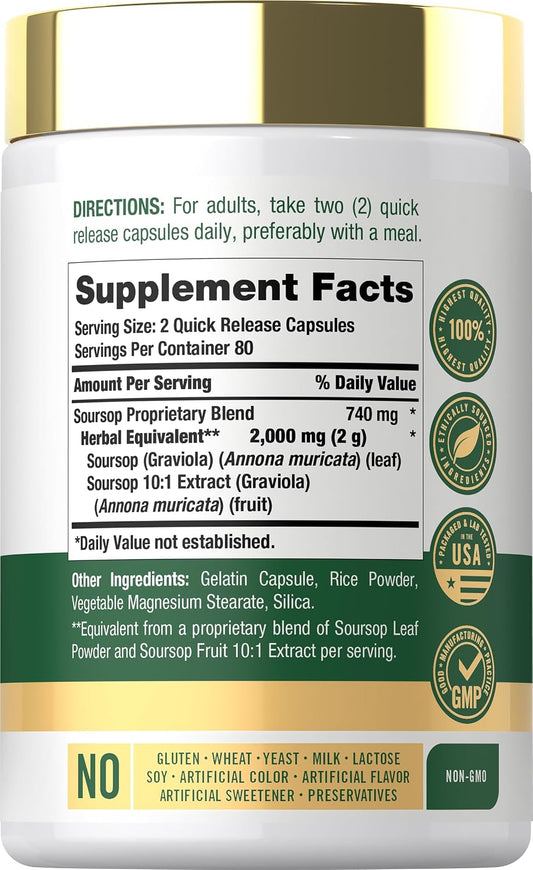 Carlyle Soursop Leaves Herbal Supplement 160 Capsules