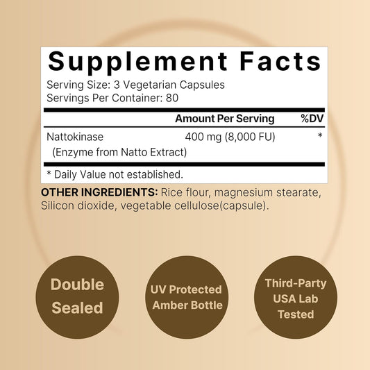 NatureBell Nattokinase 8,000 FU Max Strength from Fermented Natto Extract – Non-GMO Enzyme Supplement, 240 Capsules