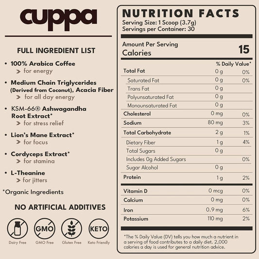 Cuppa Medium Roast Mushroom Coffee with Adaptogens and Superfoods 30 Servings