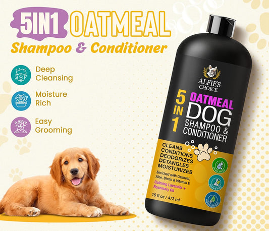 ALFIE'S CHOICE Oatmeal Dog Shampoo Conditioner 16 fl oz 5-in-1 Sensitive Skin