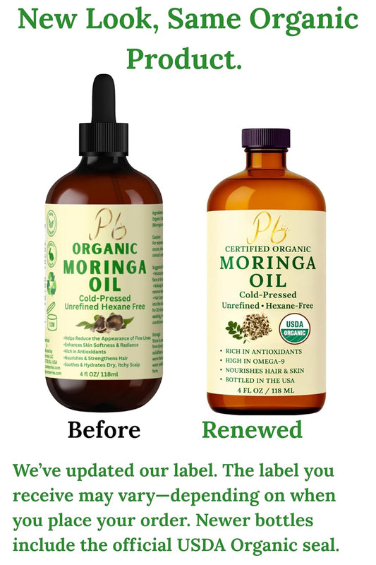 Organic Moringa Oil Cold Pressed Unrefined Skin Hair Face 4 fl oz