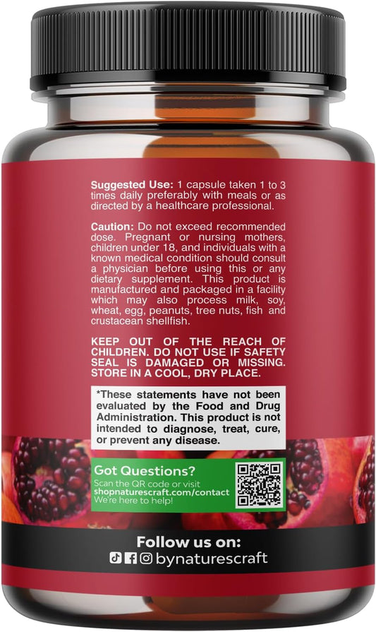 Pomegranate Extract Capsules Antioxidant Supplement Nitric Oxide Support