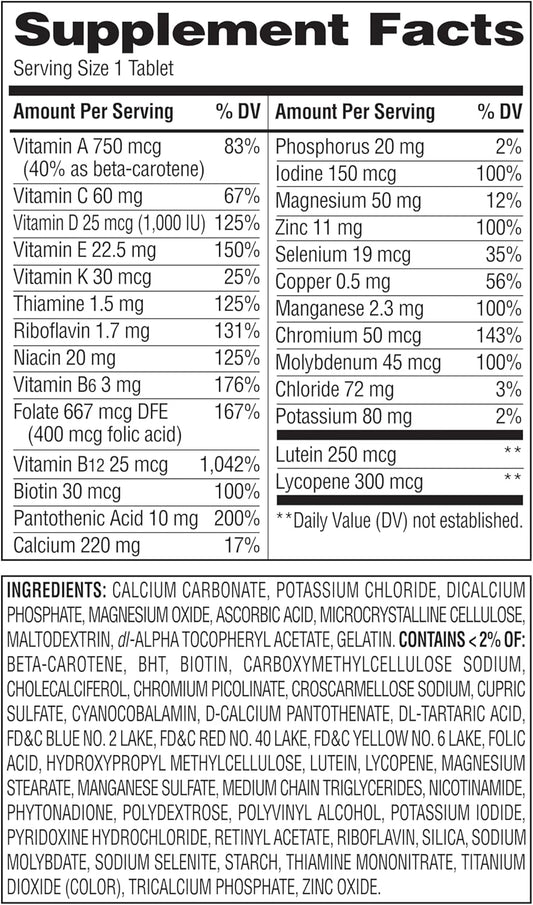Equate Mature Adult 50+ Multivitamin Tablets One Daily Complete Formula 220 Count Pack of 2