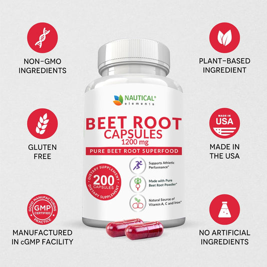 Beet Root Capsules 1200 mg Beetroot Powder Non GMO Gluten Free 200 Count