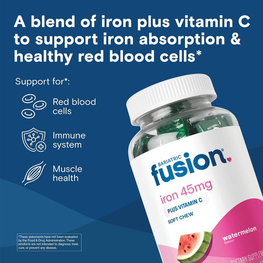 Bariatric Fusion Chewable Iron Supplement with Vitamin C Watermelon Flavor 60 Count