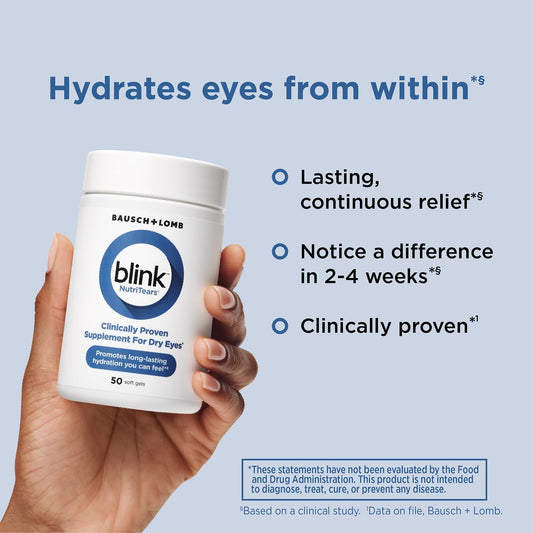 Blink NutriTears Supplement for Dry Eyes – Lutein, Zeaxanthin & Vitamin D for Hydration & Eye Comfort, 50 Softgels