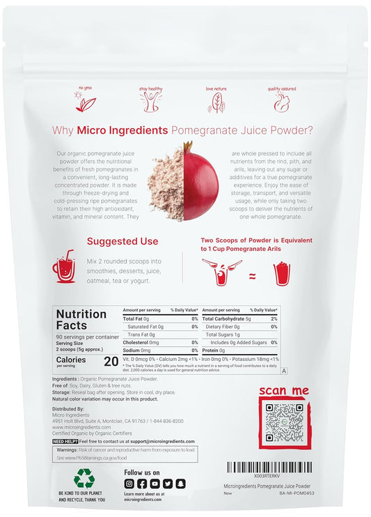 Organic Pomegranate Juice Powder 1lb – 100% Natural Fruit Powder for Smoothies, Drinks & Beverages