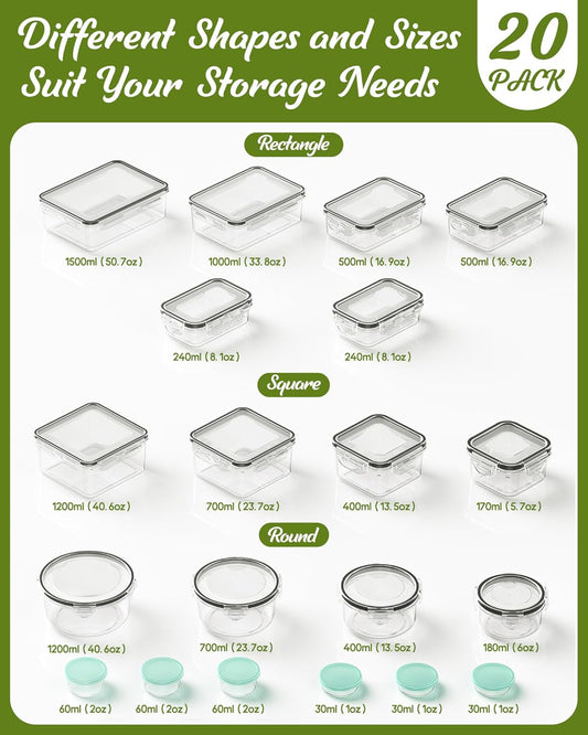 Food Storage Containers Airtight Plastic Meal Prep Set with Lids 40 Piece