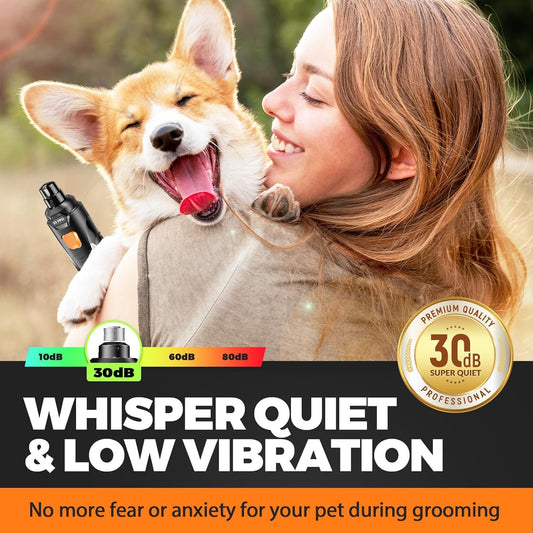 Rechargeable Dog Nail Grinder with LED Light – 3 Speeds, 3 Grinding Bits, Pet Nail Trimmer