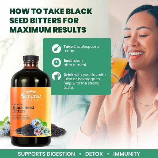 Serene Herbs Organic Black Seed Oil Bitters Liquid Supplement 16 fl oz