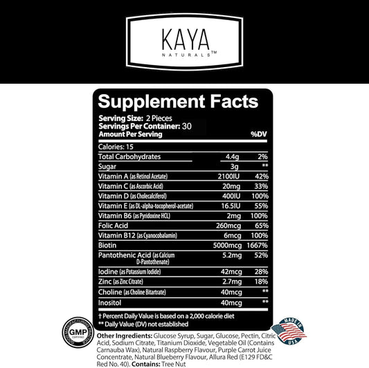 Kaya Naturals Hair Growth Gummies Biotin 5000 mcg Blueberry 60 Count