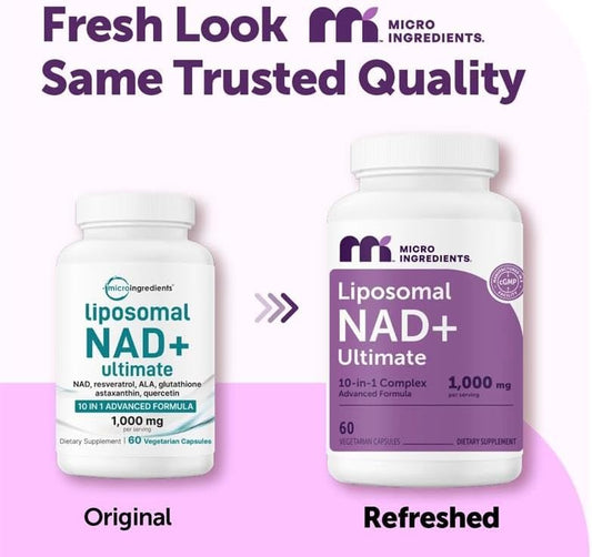 Micro Ingredients Liposomal NAD+ Complex 1000 mg Resveratrol Glutathione Astaxanthin Veggie Capsules 60 Count