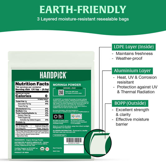 HANDPICK Organic Moringa Powder 397g Pure Leaf Gluten Free Non-GMO