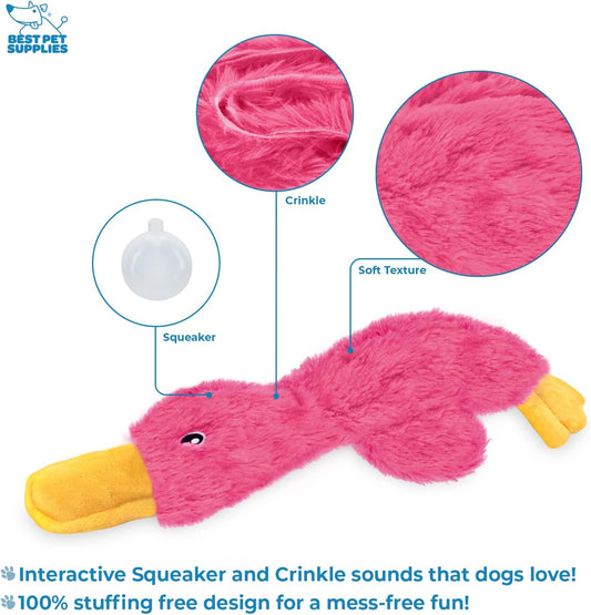 Best Pet Supplies Squeaky Dog Toy Crinkle Duck Light Pink Large