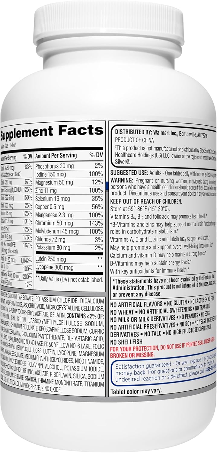 Equate Mature Adult 50+ Multivitamin Tablets One Daily Complete Formula 220 Count Pack of 2