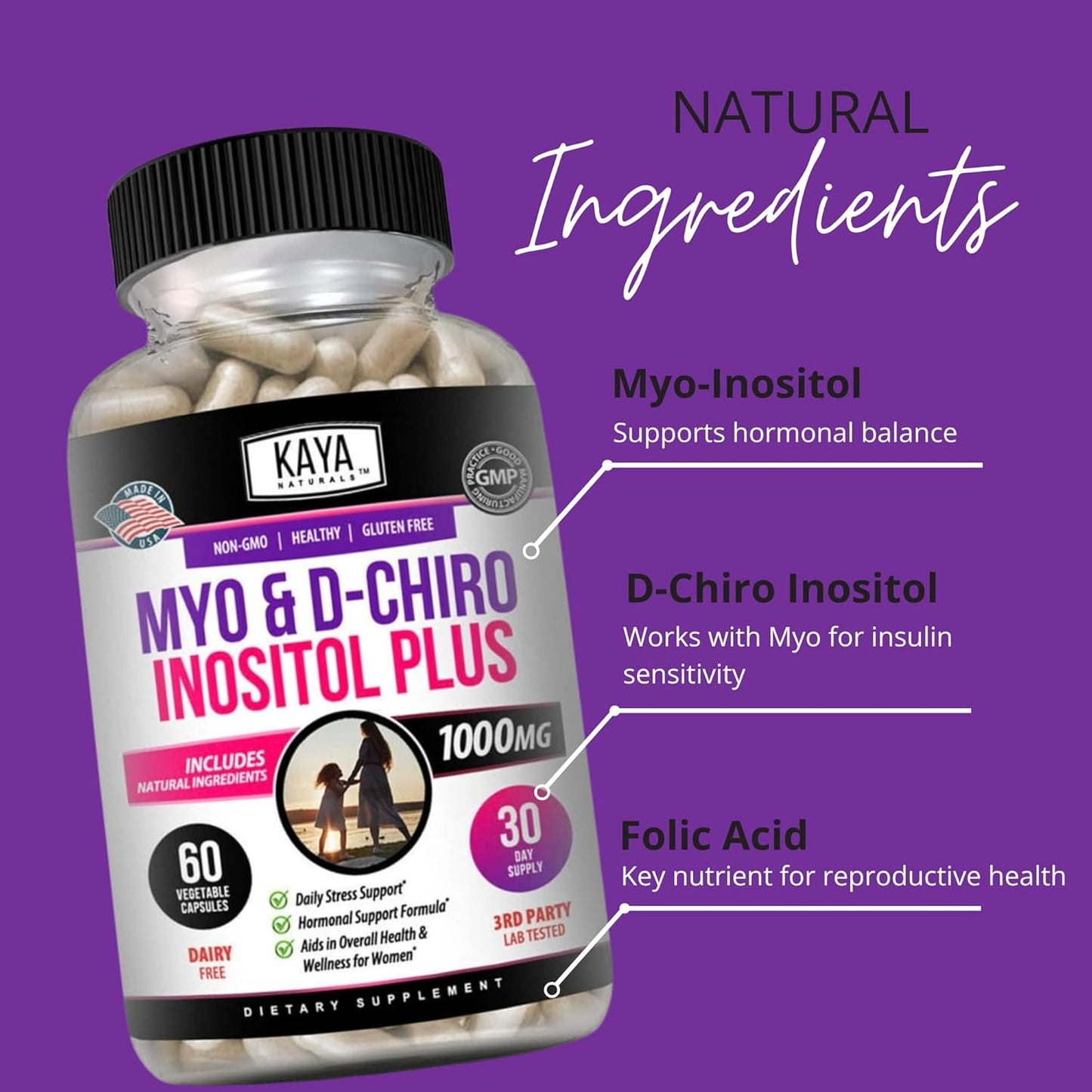 Kaya Naturals Myo & D-Chiro Inositol Plus Vitamin B8 Support 60 Capsules