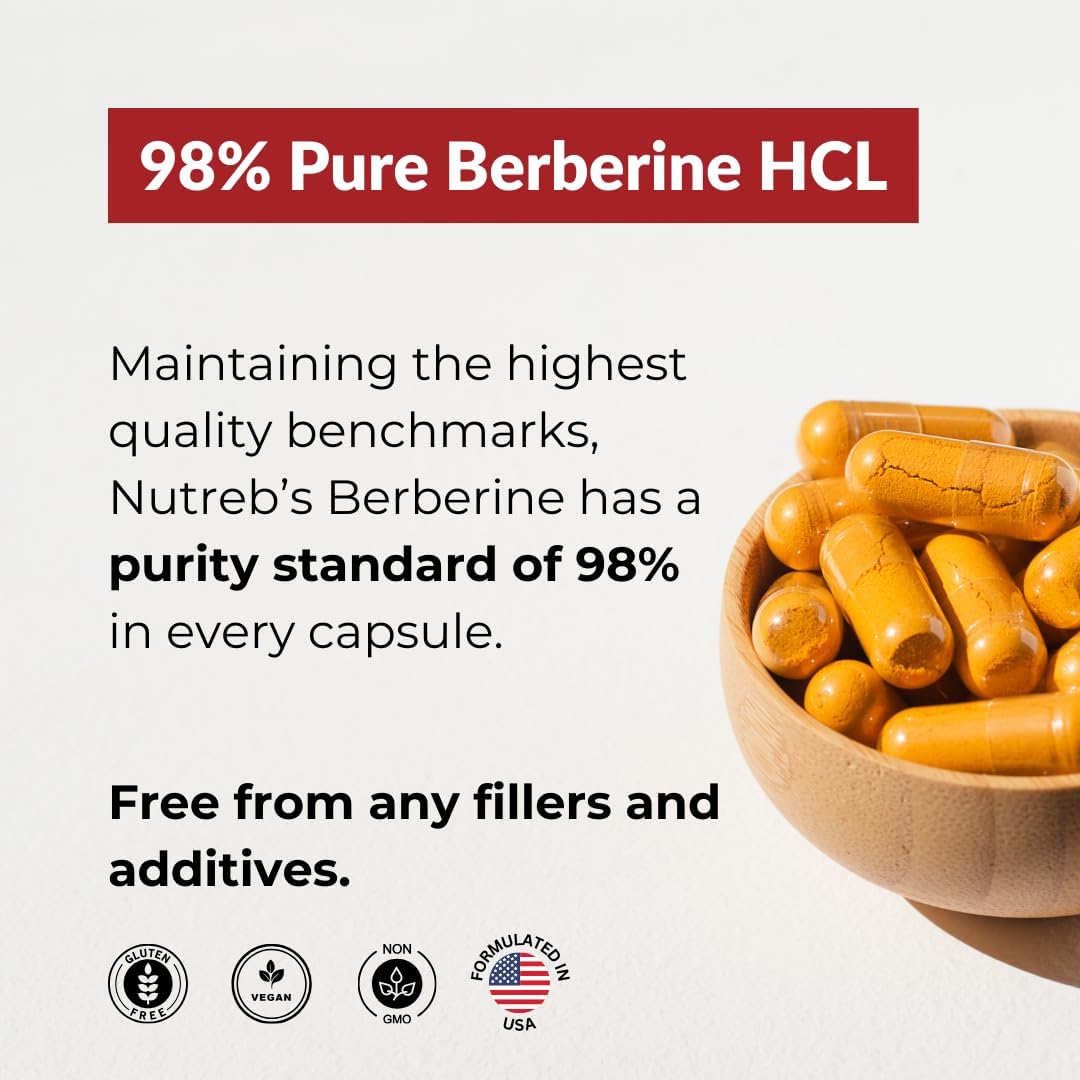 Nutreb Berberine HCL Supplement 1200 mg Vegan Capsules 60 Count
