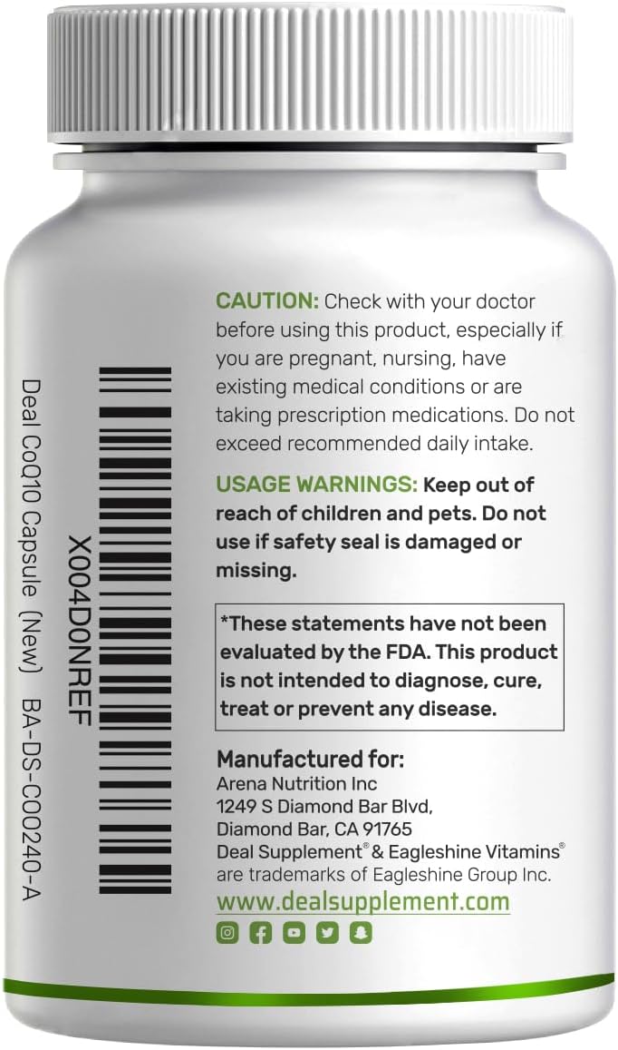 Deal Supplement CoQ10 100 mg with Omega-3 100 mg Capsules – 240 Count, Non-GMO
