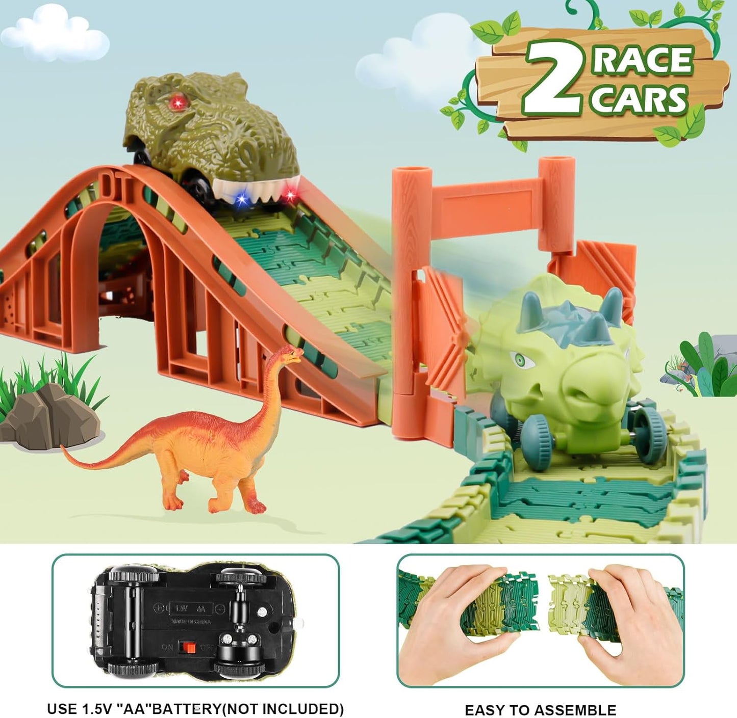 GIAT Dinosaur Track Toy Set with Race Cars Light Sound 1 Set
