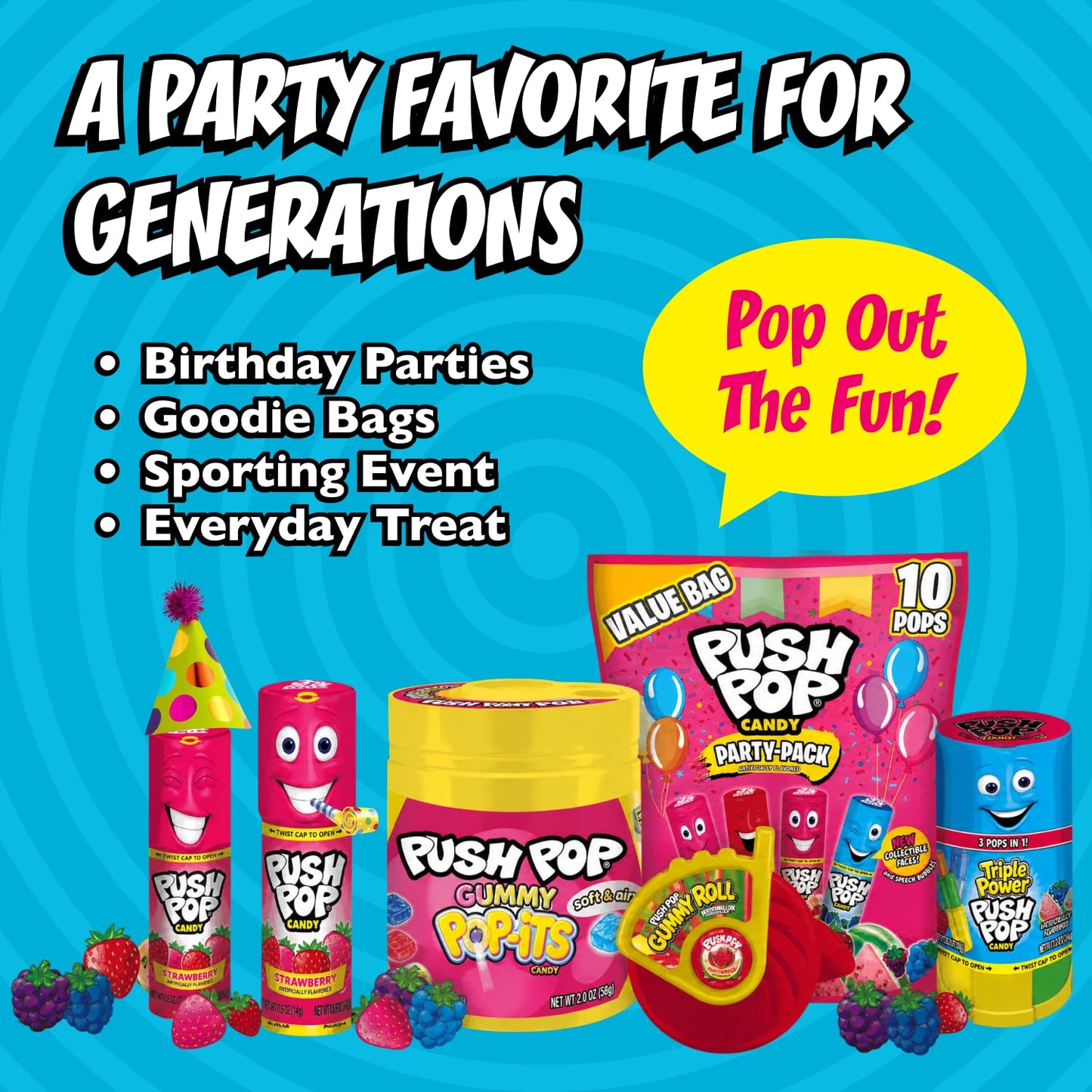 Push Pop Assorted Fruit Flavored Candy Lollipops 24 Count Variety Pack