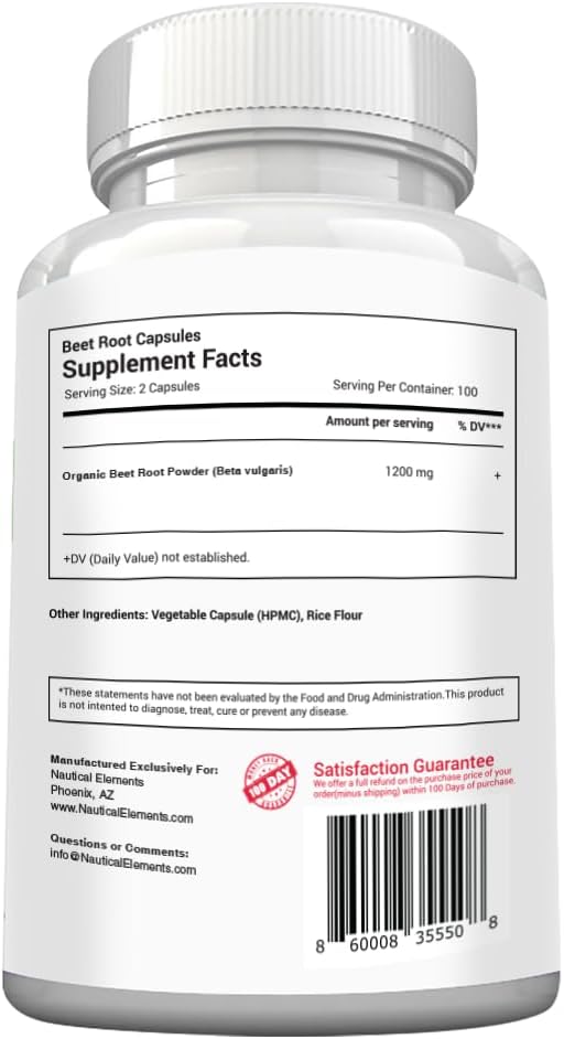 Beet Root Capsules 1200 mg Beetroot Powder Non GMO Gluten Free 200 Count