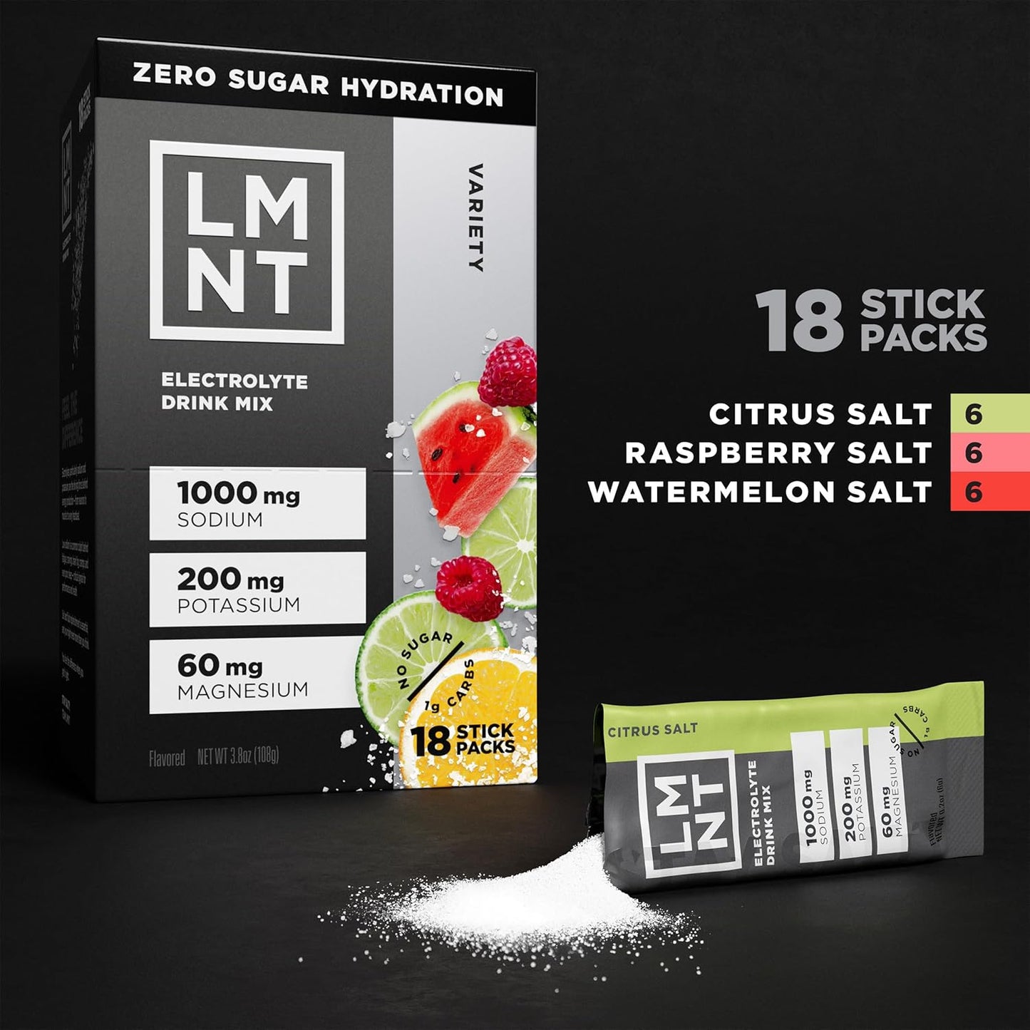 LMNT Zero Sugar Electrolytes Drink Mix Variety Pack 18 Count