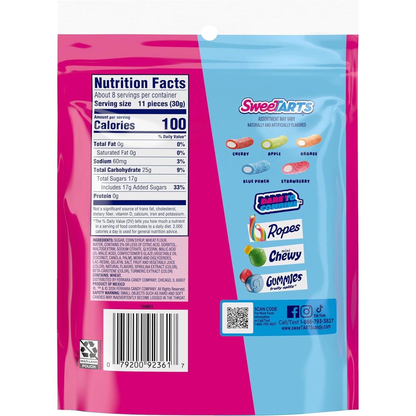 SweeTARTS Rope Bites Mixed Fruit Candy 8 oz Resealable Bag