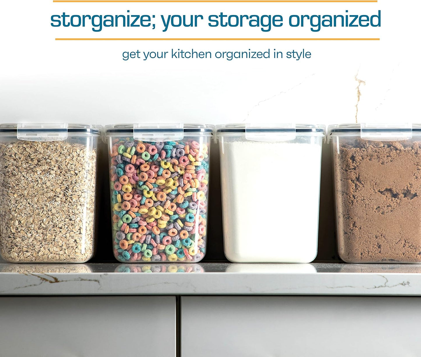 Storeganize Food Storage Containers Airtight Canisters with Lids 5.3L 4 Pack