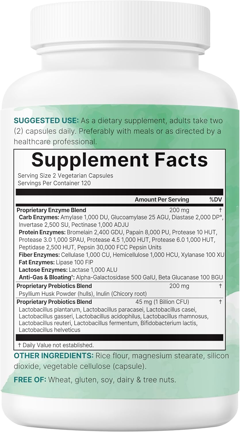 Super Enzymes with Prebiotics & Probiotics Veggie Capsules 240 Count