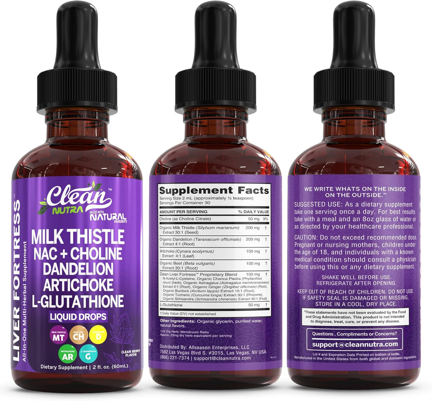 Clean Nutraceuticals NAC Milk Thistle Liver Support Liquid Drops Blend
