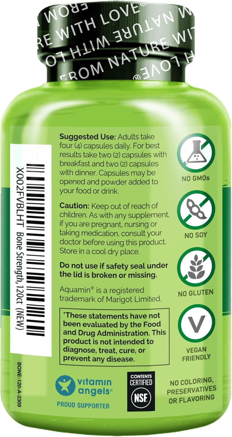NATURELO Calcium Supplement 600 mg with Vitamins C D3 K2 Magnesium Zinc 120 Caps