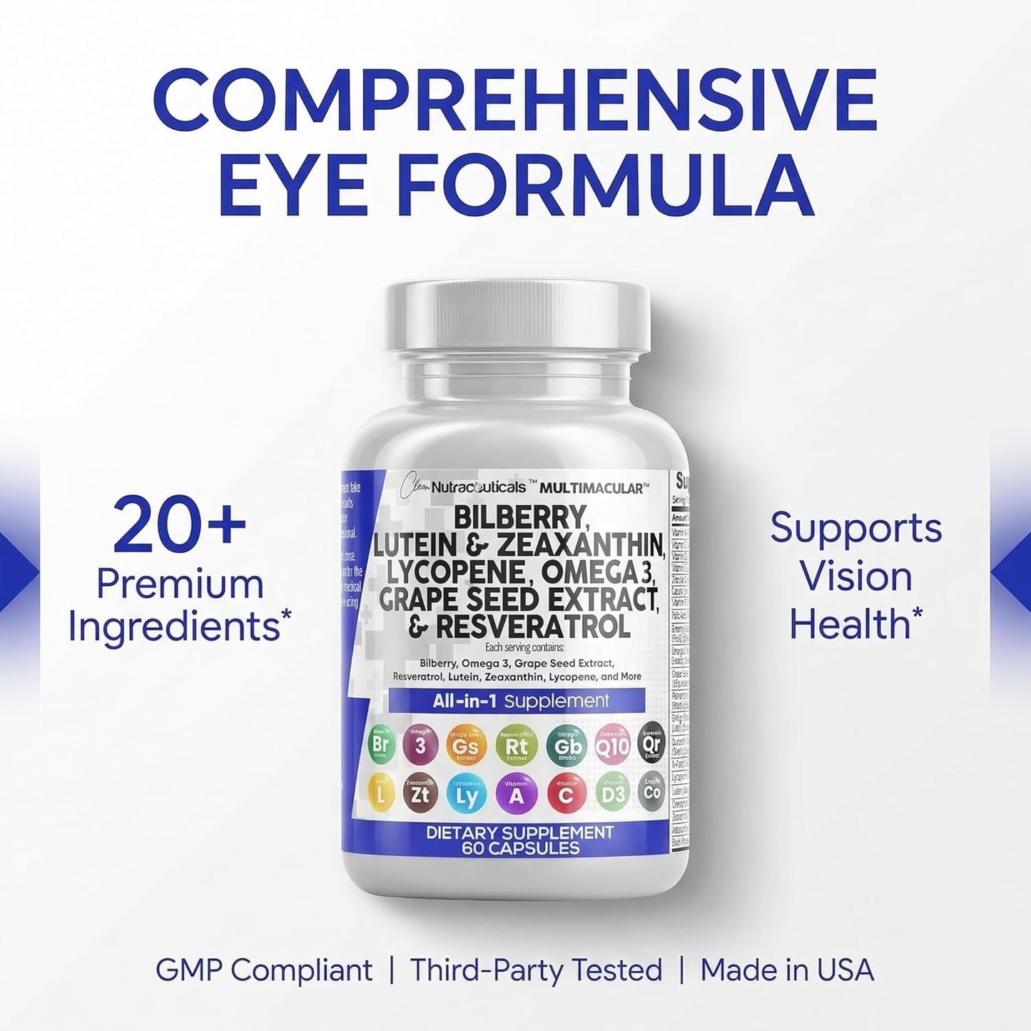Clean Nutra Eye Vitamins Bilberry Lutein Zeaxanthin Antioxidant Blend