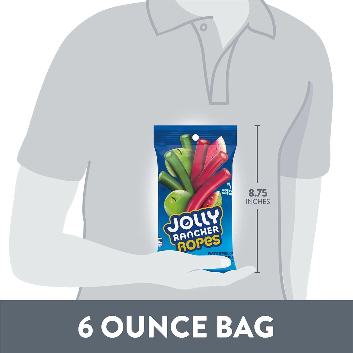 JOLLY RANCHER Watermelon & Green Apple Candy Ropes 6 oz 4 Pack