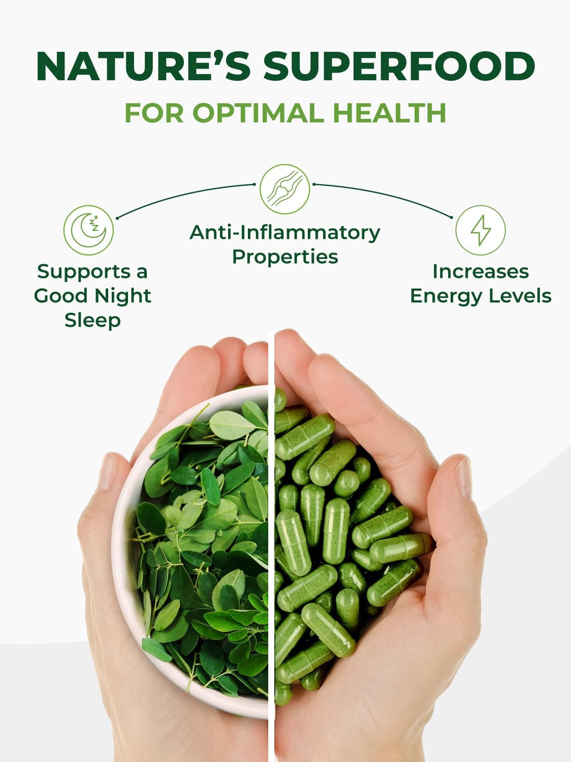 PURA VIDA MORINGA Organic Moringa Capsules 500mg – Pure Leaf Powder for Energy & Wellness Support, 120 Capsules