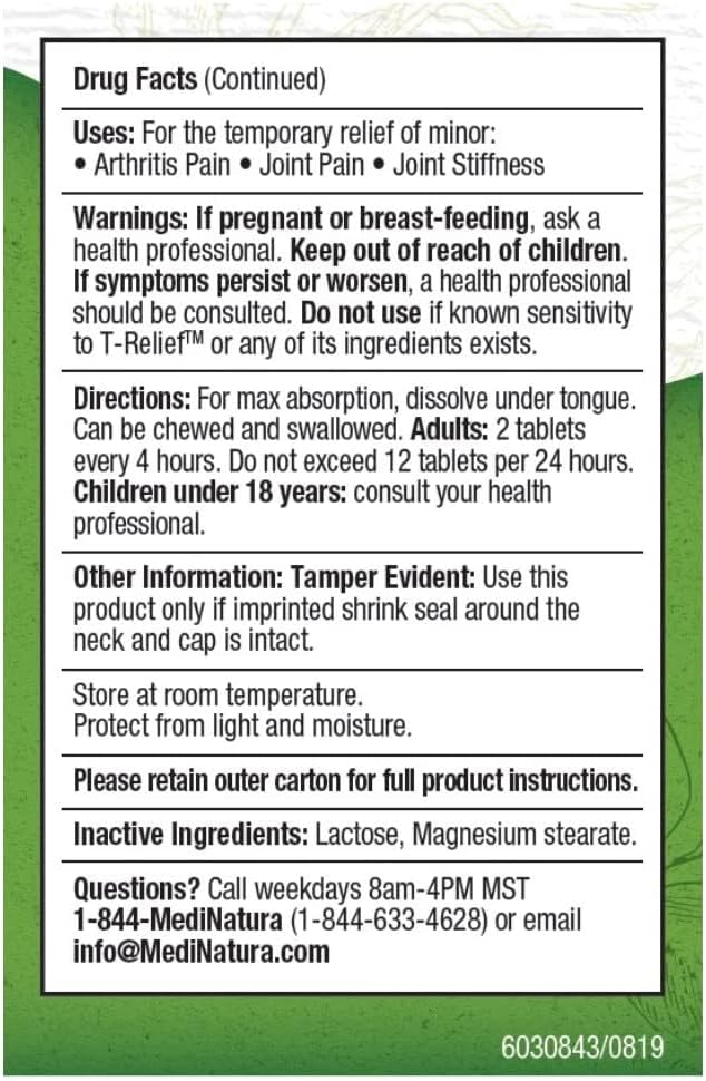 T-Relief Arnica +12 Natural Medicine Tablets 100 Count 2 Pack
