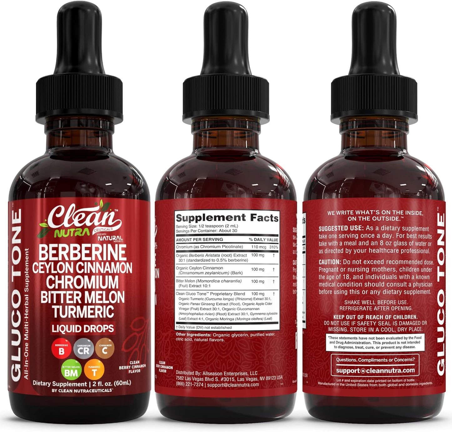 Clean Nutra Berberine Liquid Drops with Cinnamon, Bitter Melon & Herbal Blend