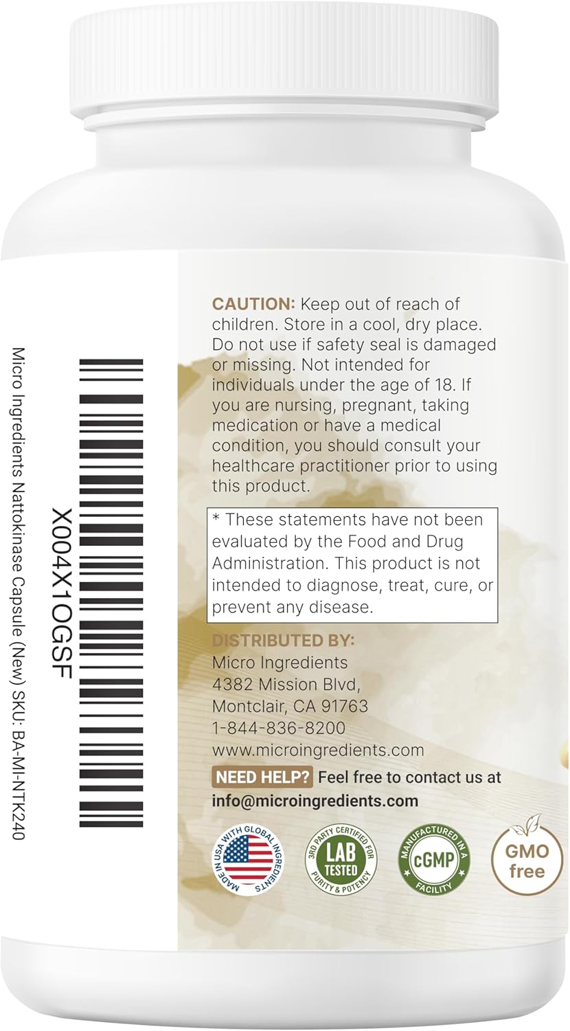 Micro Ingredients Nattokinase 10,000 FU with CoQ10, Turmeric, Aged Garlic & Pine Bark – Non-GMO, Lab Tested, 240 Veg Capsules