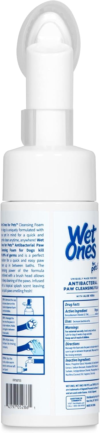 Wet Ones for Pets Dog Paw Cleaner Foaming Cleanser with Scrubber Brush 5 oz
