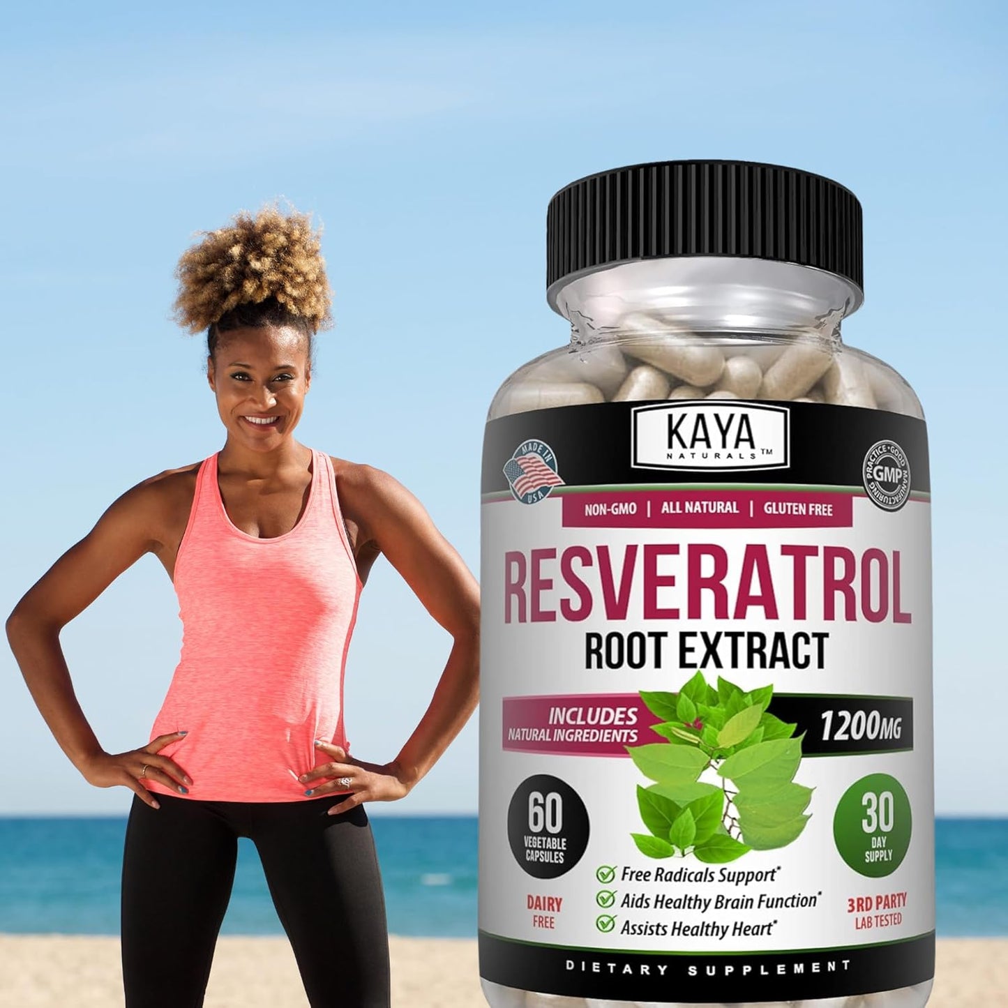 Kaya Naturals Resveratrol Capsules Antioxidant Anti-Aging Brain Support 60 Count