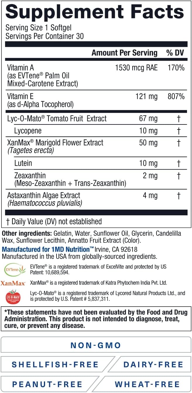 1MD Nutrition VisionMD Eye Vitamin CARMIS – Lutein & Zeaxanthin Eye Health Supplement, 30 Softgels