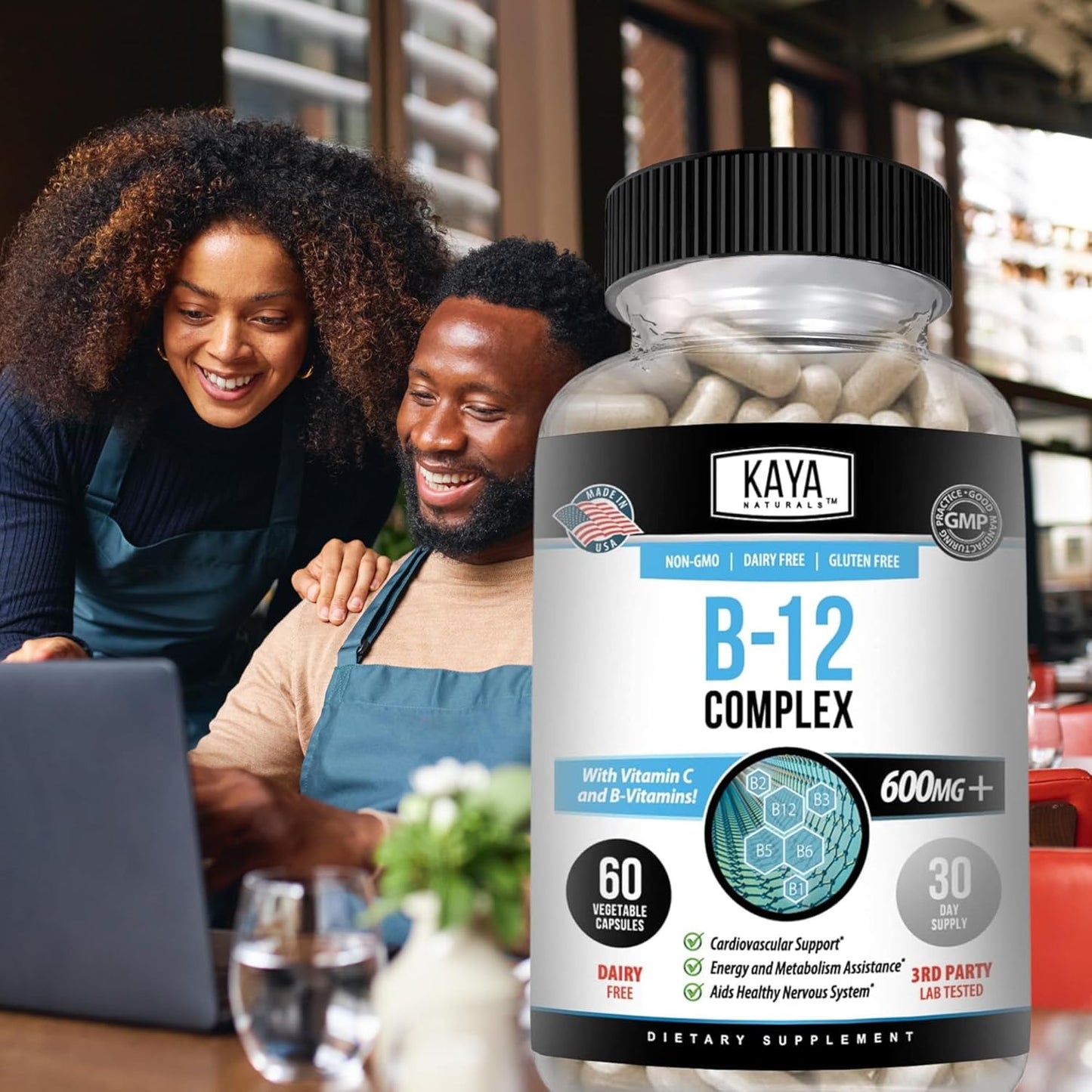 Kaya Naturals B-12 Complex Capsules Energy Metabolism Multivitamin 60 Count