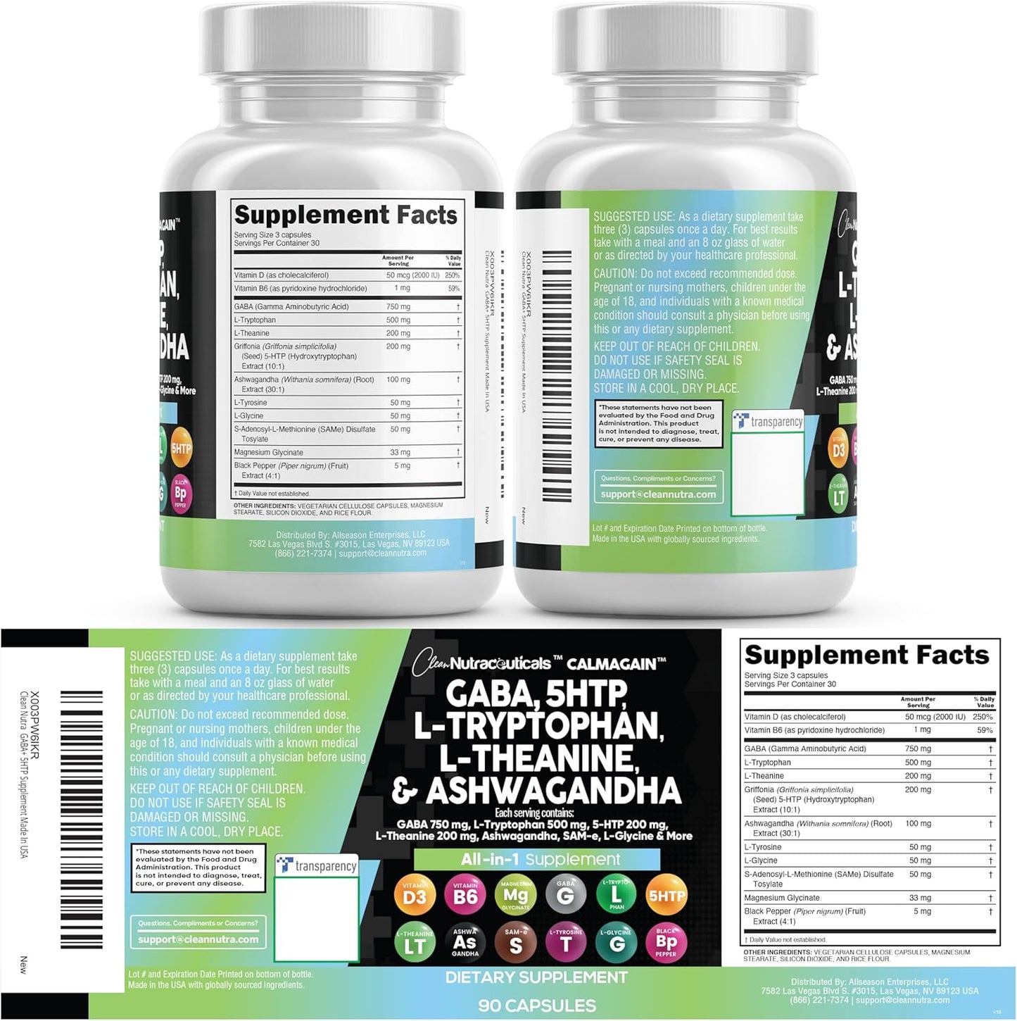 Clean Nutraceuticals GABA 5-HTP L-Theanine Ashwagandha Mood Support Capsules