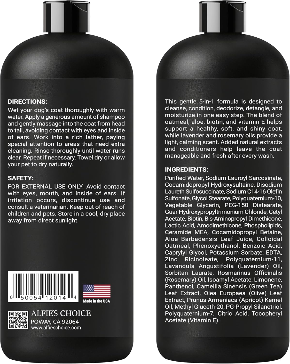 ALFIE'S CHOICE Oatmeal Dog Shampoo Conditioner 16 fl oz 5-in-1 Sensitive Skin