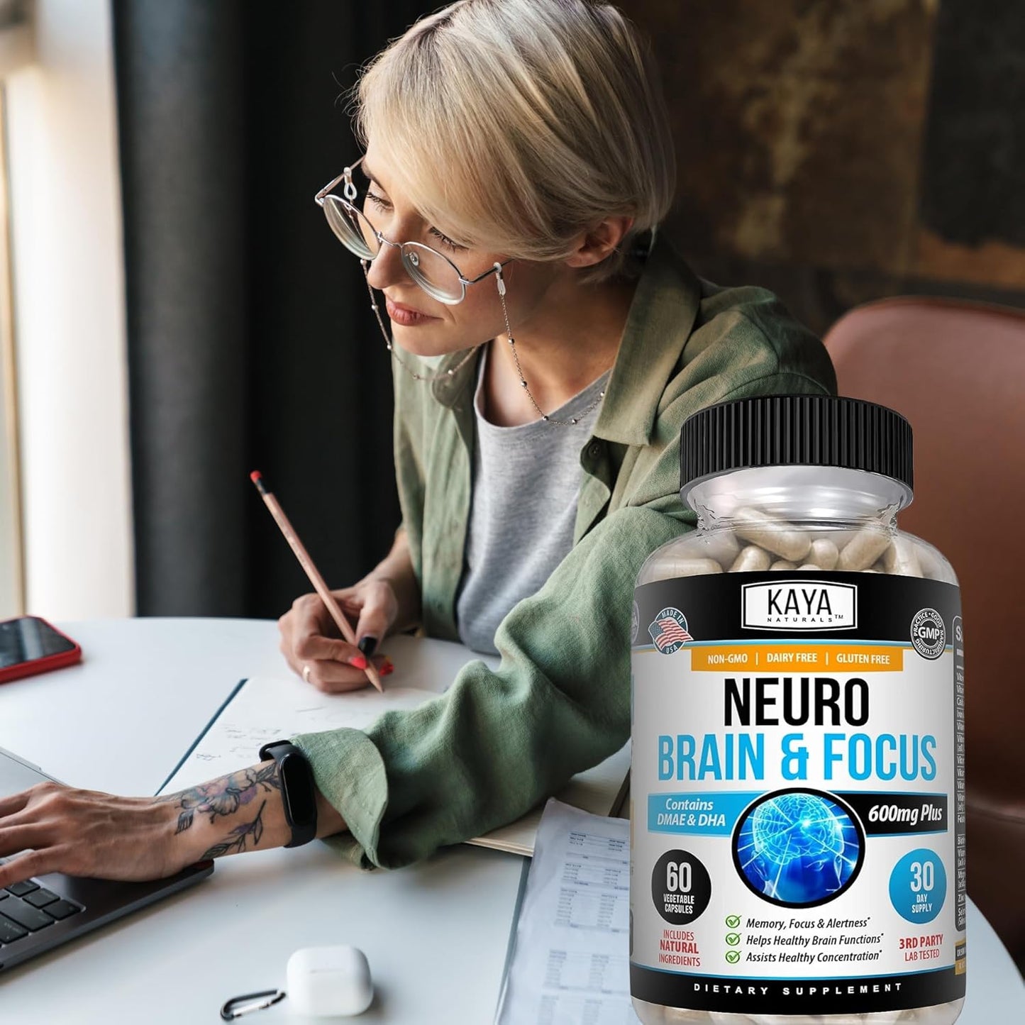 Kaya Naturals Neuro Brain Nootropic Capsules Memory Focus Cognitive Support 60 Count