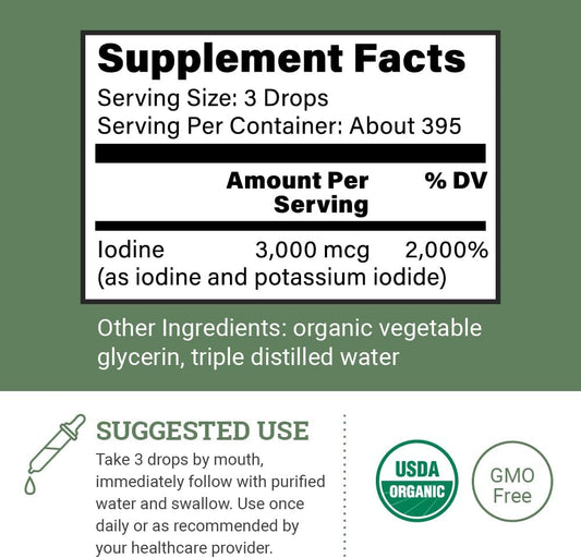 Organic Lugol's Iodine 2% Solution – Iodine & Potassium Iodide Liquid Drops, 2 oz, 395 Servings, Non-GMO