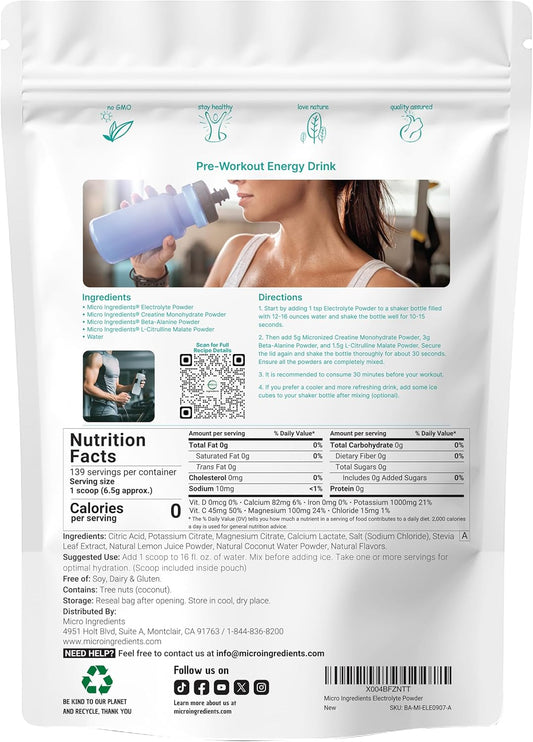 Micro Ingredients Electrolyte Powder, 2 lbs (139 Servings) | Lemon Raspberry Flavor | No Sugar, Keto Friendly
