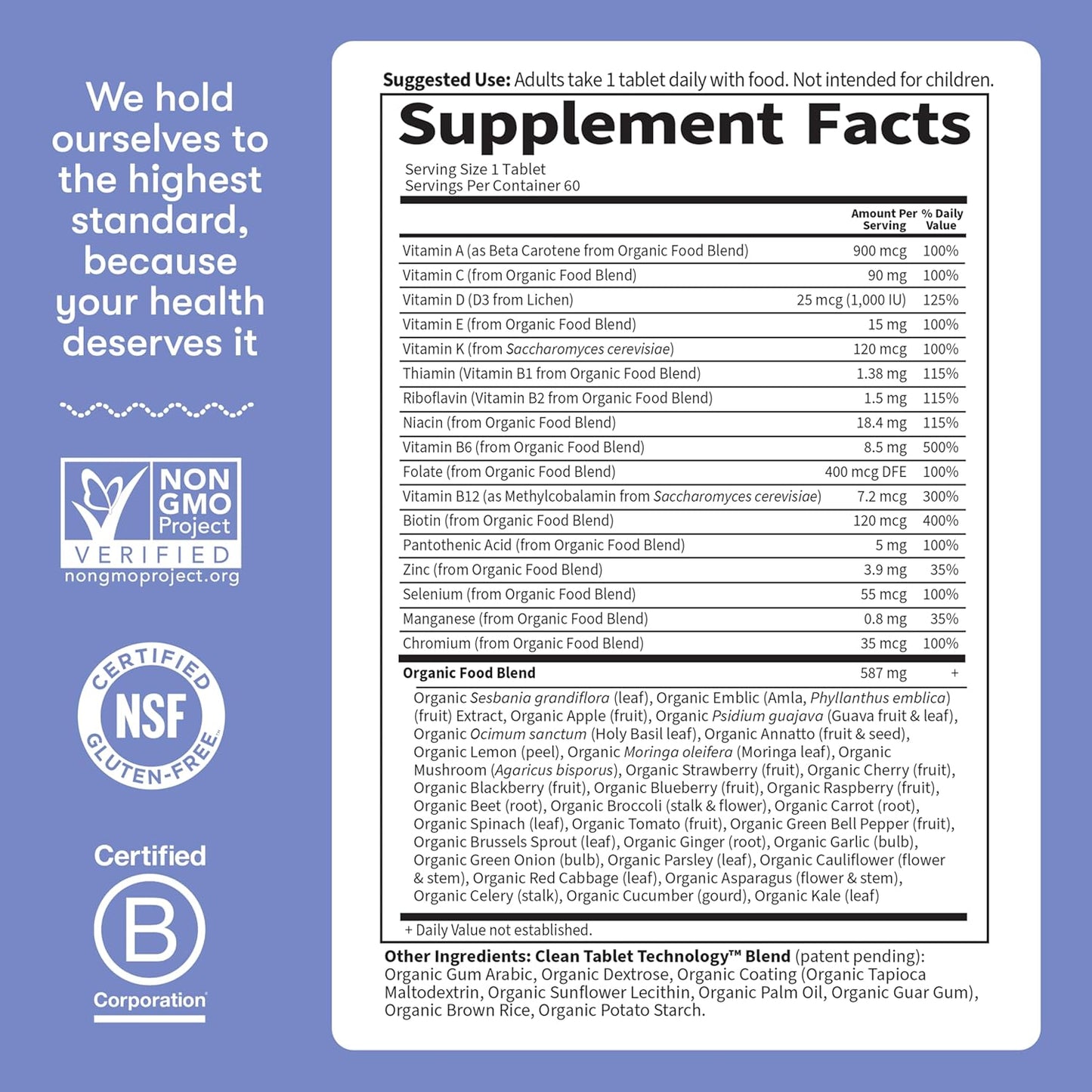 Garden of Life Once Daily Whole Food Multivitamin for Men – Organic Vitamins & Minerals with Vitamin C & Zinc, Vegan, 60 Tablets