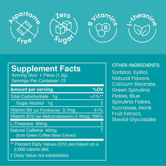Neuro Energy & Focus Gum - 40mg Natural Caffeine Gum & - Sugar Free, Vegan - Wintergreen, 54ct