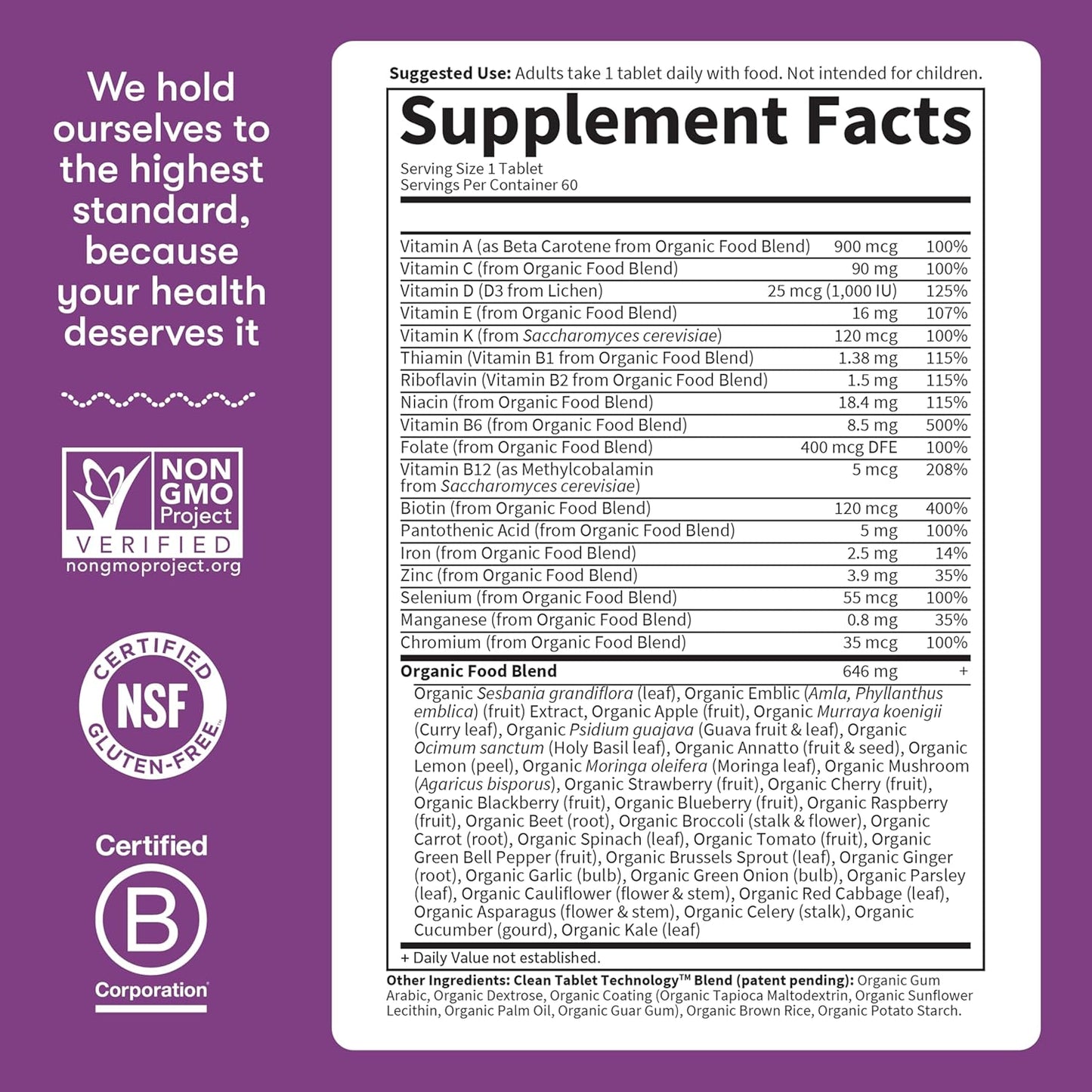 Garden of Life Organics Multivitamin for Women – Once Daily Whole Food Multi with Iron & Biotin, Vegan, 60 Tablets